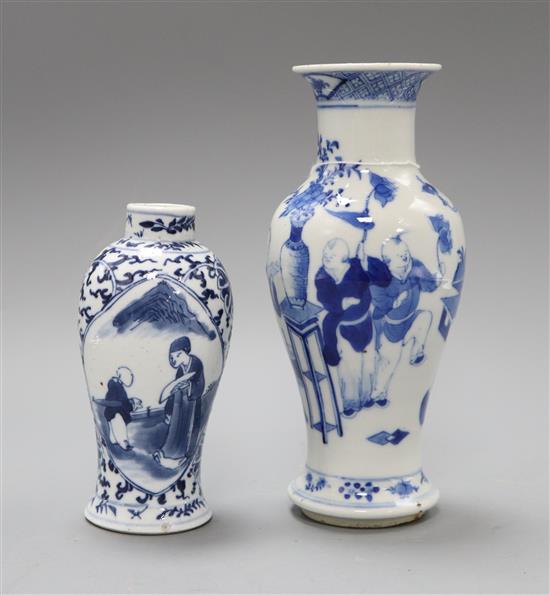 Two Chinese blue and white figure vases, 19th century tallest 20cm